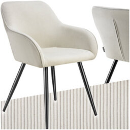 Tectake 1 Dining Chair Marilyn - Corduroy Look, Upholstered, Armchair, Continuous Backrest  - Cream/black