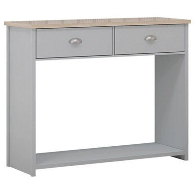 Matt Grey Console Table Oak Effect Top 2 Drawers Bottom Storage Shelf - image 1