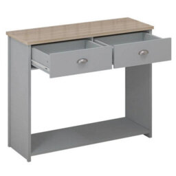 Matt Grey Console Table Oak Effect Top 2 Drawers Bottom Storage Shelf - thumbnail 3