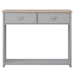 Matt Grey Console Table Oak Effect Top 2 Drawers Bottom Storage Shelf - thumbnail 4