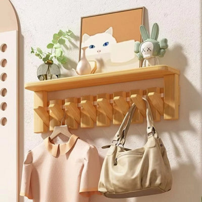 Solid Wooden Wall Mounted Coat Hat Rack With 8 Wood Hooks Home Storage Stock - image 1