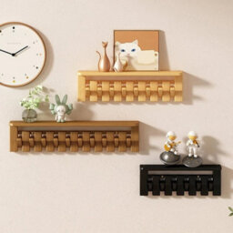 Solid Wooden Wall Mounted Coat Hat Rack With 8 Wood Hooks Home Storage Stock - thumbnail 6