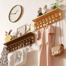 Solid Wooden Wall Mounted Coat Hat Rack With 8 Wood Hooks Home Storage Stock - thumbnail 3