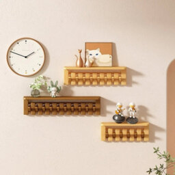 Solid Wooden Wall Mounted Coat Hat Rack With 8 Wood Hooks Home Storage Stock - thumbnail 4