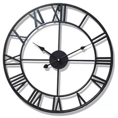 Black 3D Metal Wall Clock , Silent Roman Numerals, Modern Nordic Style - image 1
