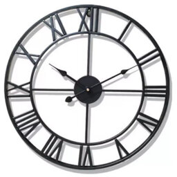 Black 3D Metal Wall Clock , Silent Roman Numerals, Modern Nordic Style
