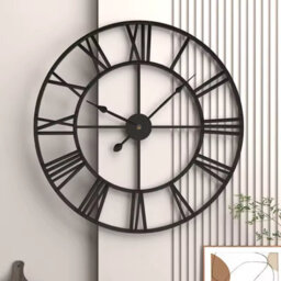 Black 3D Metal Wall Clock , Silent Roman Numerals, Modern Nordic Style - thumbnail 3