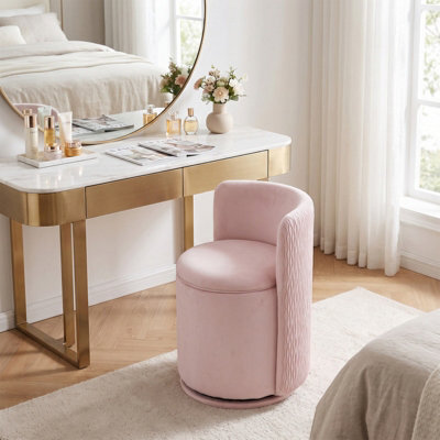 Living And Home Pink Swivel Upholstered Dressing Table Vanity Chair With Storage Space - image 1