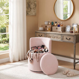 Living And Home Pink Swivel Upholstered Dressing Table Vanity Chair With Storage Space - thumbnail 2
