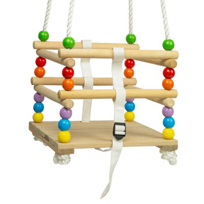 Bigjigs Toys Wooden Cradle Baby Swing Outdoor Hanging Chair Set With Adjustable Rope Kids Garden Furniture Beads For Infant