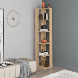 Decortie Nati Tall Corner Bookcase Modern Shelving Unit Space-Saving Storage Oak 161Cm