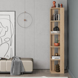 Decortie Nati Tall Corner Bookcase Modern Shelving Unit Space-Saving Storage Oak 161Cm - thumbnail 5