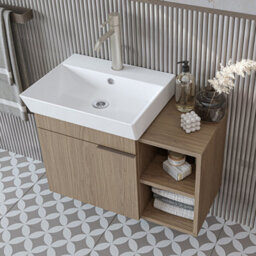 Roomart Likya Wall Mounted Bathroom Set With 72Cm Vanity Unit And Basin, Mirror Cabinet And Tall Storage Cupboard, Klimt Oak - thumbnail 4