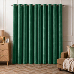 Aspire Homeware Emerald Green Velvet Curtain Room Darkening Blackout Eyelet Curtain Pair (W) 168Cm X (D)228Cm With Tie Back Pair - thumbnail 7