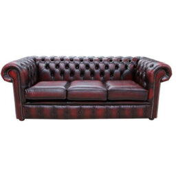 Chesterfield 3 Seater Antique Oxblood Red Real Leather Tufted Buttoned Sofa In Classic Style - thumbnail 1