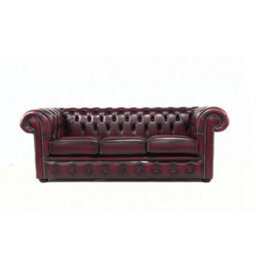 Chesterfield 3 Seater Antique Oxblood Red Real Leather Tufted Buttoned Sofa In Classic Style - thumbnail 2