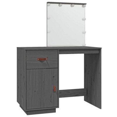 Berkfield Elegant Dressing Table With Led Grey 95X50X133.5 Cm Solid Wood Pine