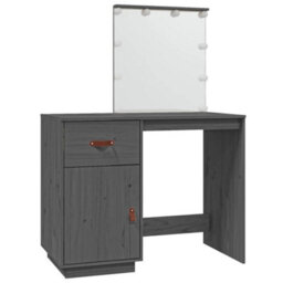 Berkfield Elegant Dressing Table With Led Grey 95X50X133.5 Cm Solid Wood Pine
