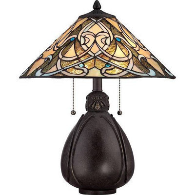 Luminosa Lighting Elstead India 2 Light Table Lamp Imperial Bronze, Tiffany Glass, E27 - image 1