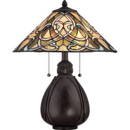 Luminosa Lighting Elstead India 2 Light Table Lamp Imperial Bronze, Tiffany Glass, E27 - thumbnail 1