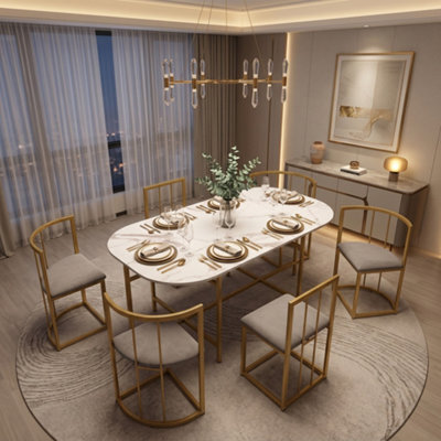 Fenchilin Dining Set Of Dining Table And 6 Chairs Gold Iron Space Saving Dining Table Combination - image 1