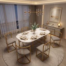 Fenchilin Dining Set Of Dining Table And 6 Chairs Gold Iron Space Saving Dining Table Combination - thumbnail 1