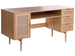 Wyld and Coco Everwood Home Office Desk - Mdf Worktop, Pe Rattan Fronts, 3 Drawers, Light Brown - thumbnail 3