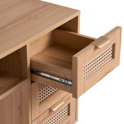 Wyld and Coco Everwood Home Office Desk - Mdf Worktop, Pe Rattan Fronts, 3 Drawers, Light Brown - thumbnail 7