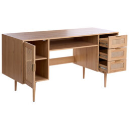 Wyld and Coco Everwood Home Office Desk - Mdf Worktop, Pe Rattan Fronts, 3 Drawers, Light Brown - thumbnail 5