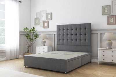 "Sloomy Alabama Armour Coniston Divan Bed Base 2 Drawers Same Side With 54"" Floor Standing Headboard 5' King" - image 1