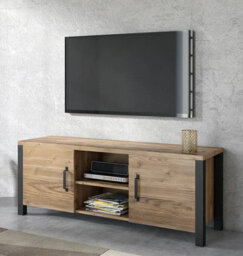 Arte Olin 41 Modern Tv Cabinet In Appenzeller Fichte Oak & Black Matt - W1470mm X H570mm X D430mm - thumbnail 3