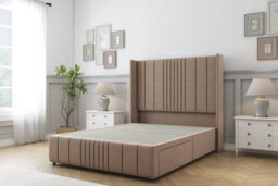 "Sloomy Hargrave Mink Plush Divan Bed Base No Drawers-54"" Wingback Headboard & 12"" Footboard 2'6 Small Single" - thumbnail 1