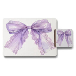 Benjamin Tate Design Placemat And Coaster Set Featuring Purple Bow Design, Designer Artwork On Wood Base, Limited Edition - thumbnail 1