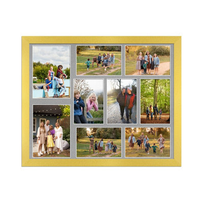 AK Frames 20X16 Gold Modern Multi Photo Frame With Silver Mount - Holds 9 Apertures (2X) 7X5, (7X) 6X4 Photos - image 1