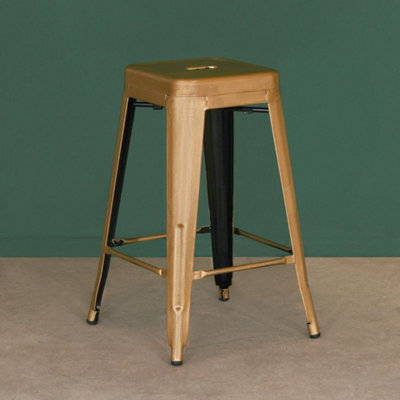 Medium65.5Cm Metal Bar Stool Brass Style Gold Industrial Breakfast Cafe Garden - image 1