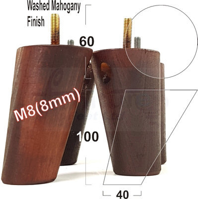 L&F Wood Legs 100mm High Mahogany Washed Set Of 4 Replacement Furniture Feet Settee Chairs Sofas Footstools M8 - image 1