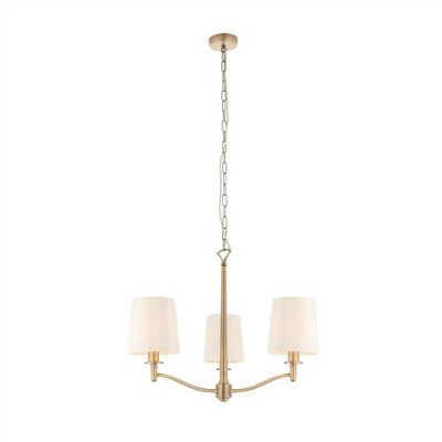 Luminosa Lighting Luminosa Ortona 3 Light Multi Arm Pendant Matt Antique Brass, Vintage White Faux Silk, E14 - image 1