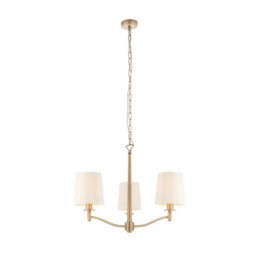 Luminosa Lighting Luminosa Ortona 3 Light Multi Arm Pendant Matt Antique Brass, Vintage White Faux Silk, E14 - thumbnail 1