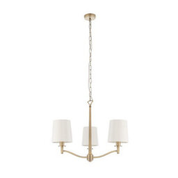 Luminosa Lighting Luminosa Ortona 3 Light Multi Arm Pendant Matt Antique Brass, Vintage White Faux Silk, E14 - thumbnail 2