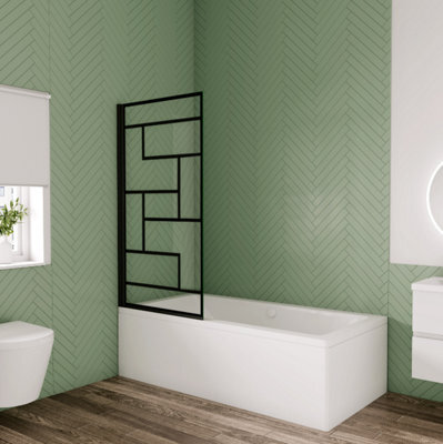 AVER-GROWTH 800X1400mm Matt Black Pivot Bath Shower Screen 6mm Safety Glass Bathroom - image 1
