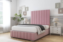 "Sloomy Langston Pink Plush Deep-Sided Bed Frame With 50"" Upholstered Headboard 5' King" - thumbnail 2