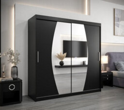 Arte Elypse Contemporary 2 Mirrored Sliding Door Wardrobe 9 Shelves 2 Rails Black (H)2000mm (W)2000mm (D)620mm - thumbnail 2