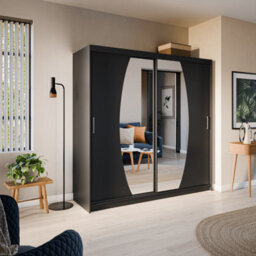 Arte Elypse Contemporary 2 Mirrored Sliding Door Wardrobe 9 Shelves 2 Rails Black (H)2000mm (W)2000mm (D)620mm - thumbnail 1