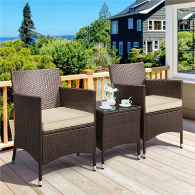 Yaheetech Brown/khaki 3-Piece Wicker Furniture Set Chairs And Table - image 1