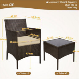 Yaheetech Brown/khaki 3-Piece Wicker Furniture Set Chairs And Table - thumbnail 3