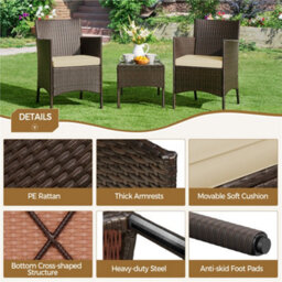 Yaheetech Brown/khaki 3-Piece Wicker Furniture Set Chairs And Table - thumbnail 4