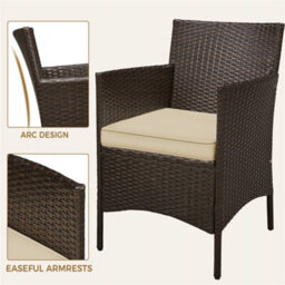 Yaheetech Brown/khaki 3-Piece Wicker Furniture Set Chairs And Table - thumbnail 6