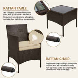 Yaheetech Brown/khaki 3-Piece Wicker Furniture Set Chairs And Table - thumbnail 5