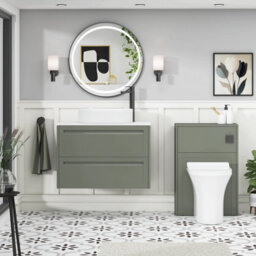 Royal Bathrooms Royal Bathroom Elmore 800mm Matt Green Wall Mounted Bathroom Vanity Unit 2 Drawer Plain White Worktop With Lyon Basin - thumbnail 5