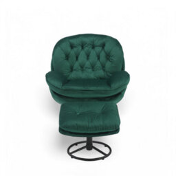 Velvet Emerald Green Azura Swivel Accent Chair With Footstool - thumbnail 3
